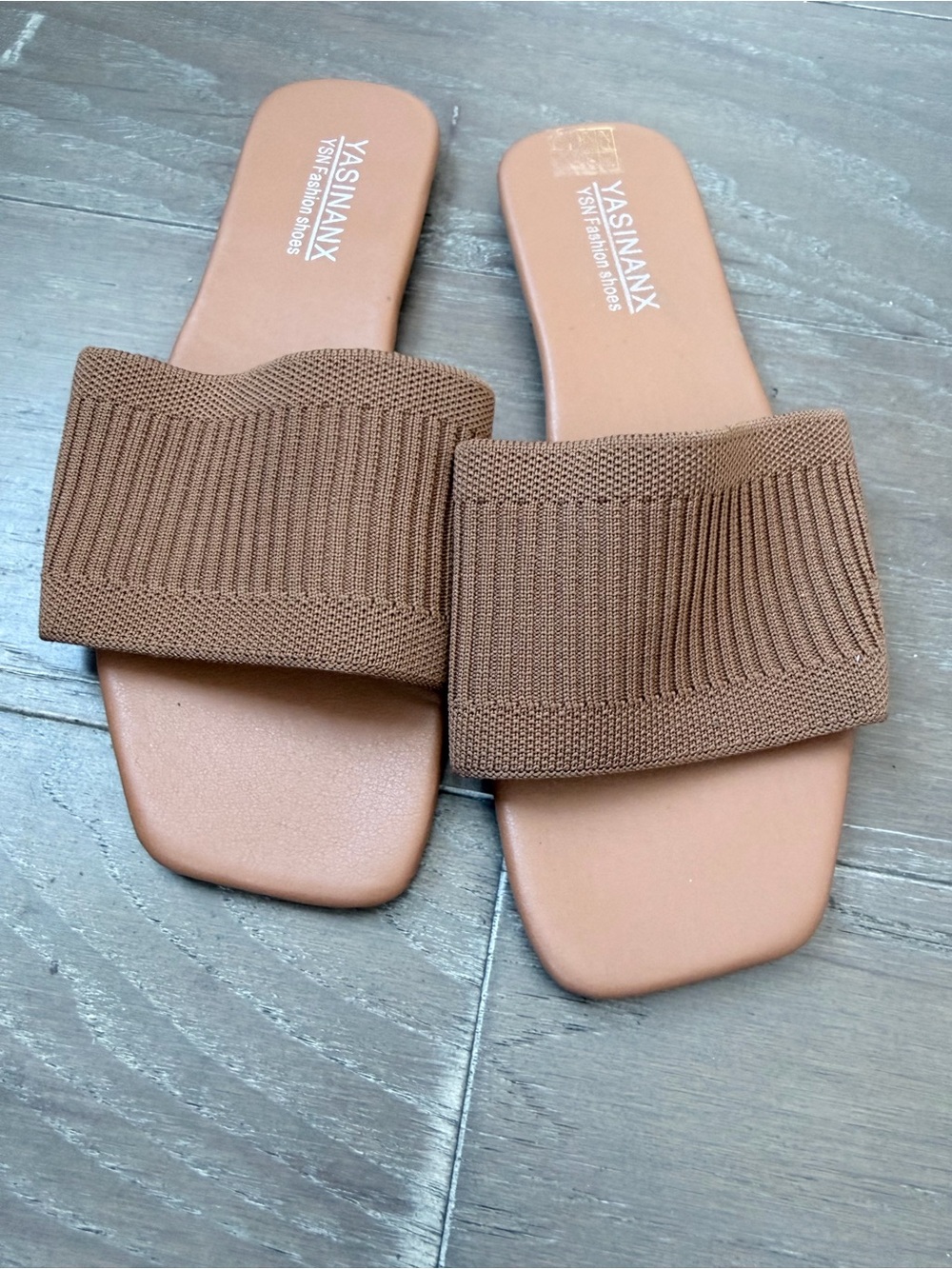 Women's Brown Knit Slide Sandals